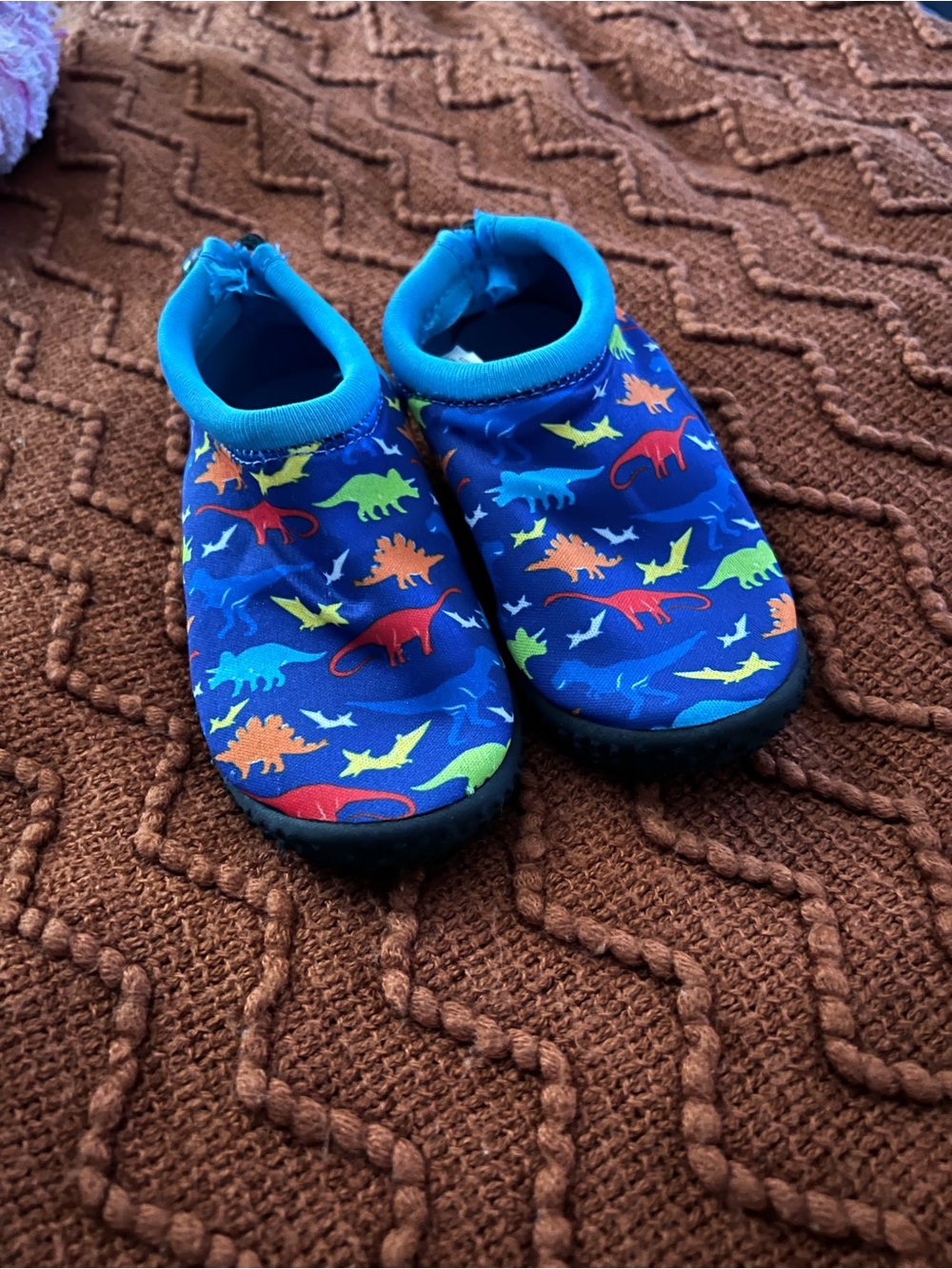 Tommy Bahama Blue Kids Water Shoes with Colorful Dinosaur Print